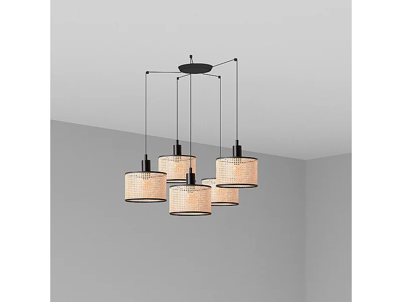 Lampe à suspension MAMBO 210 5L Noir/rotin