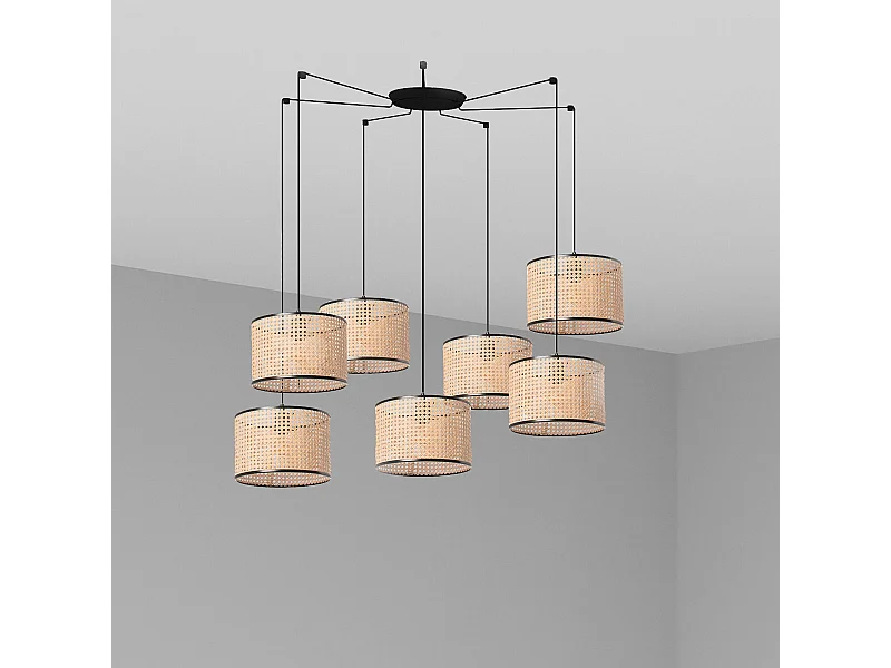 MAMBO 320 7L Lampe à suspension noire/rotin