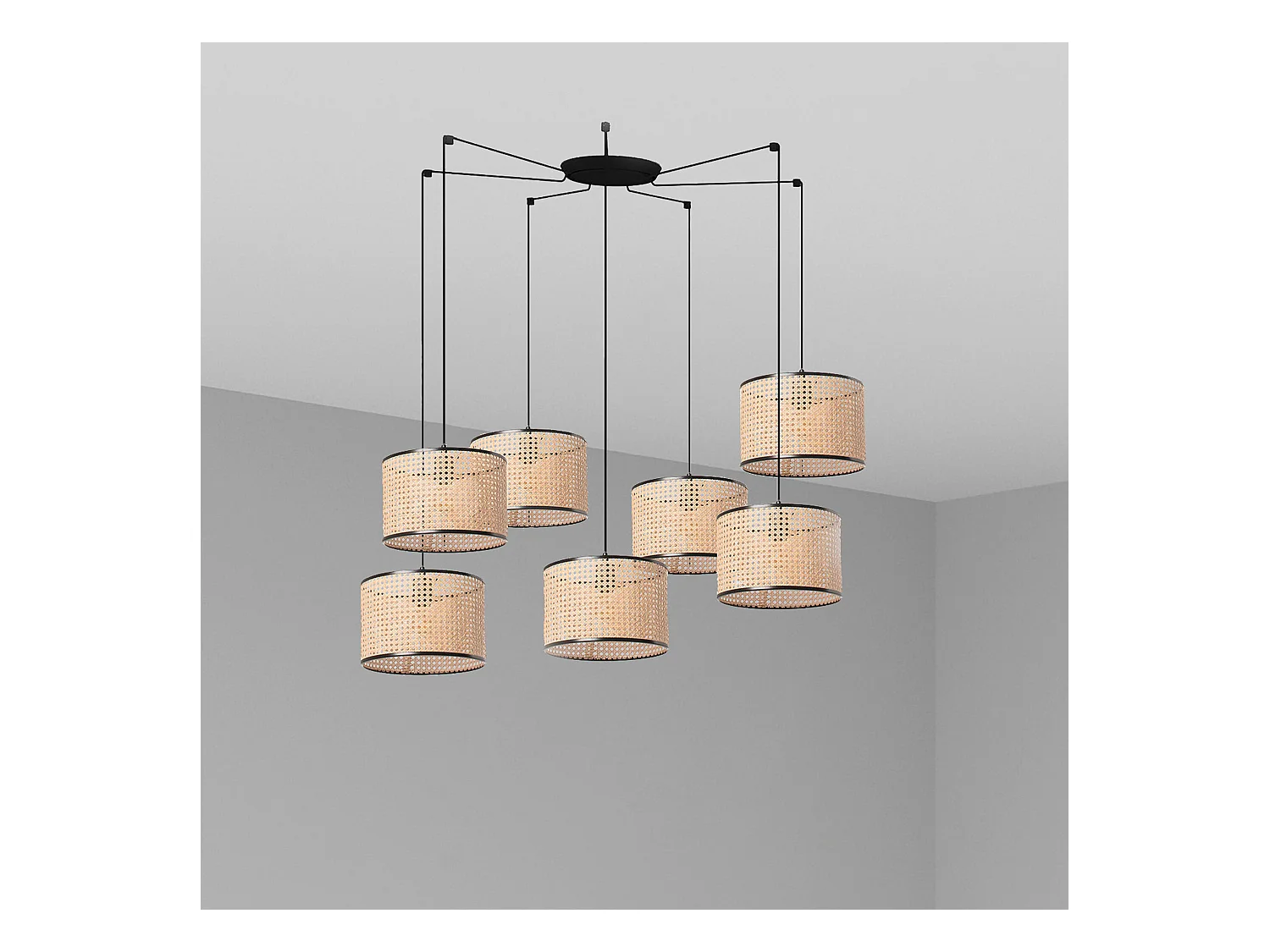 MAMBO 320 7L Lampe à suspension noire/rotin