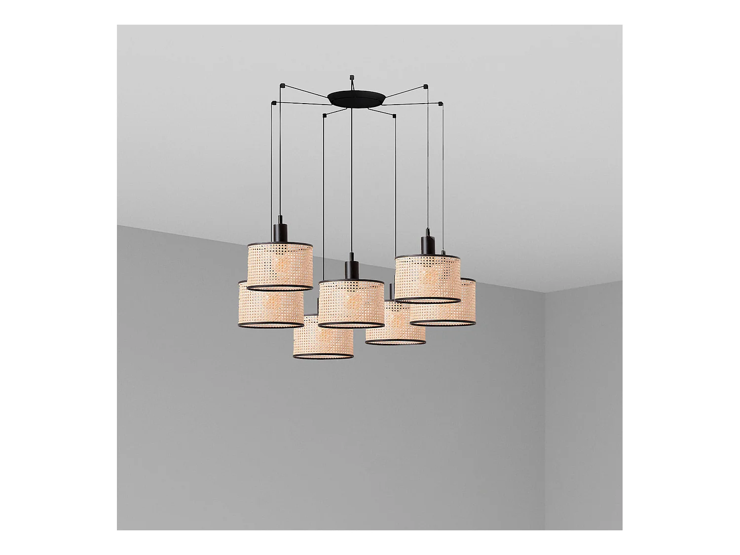 MAMBO 210 7L Lampada sospensione nera/ratan