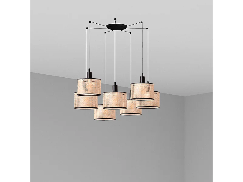 MAMBO 210 7L Lampe à suspension noire/rotin