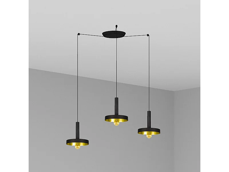 Candeeiro suspenso WHIZ 3L preto/dourado