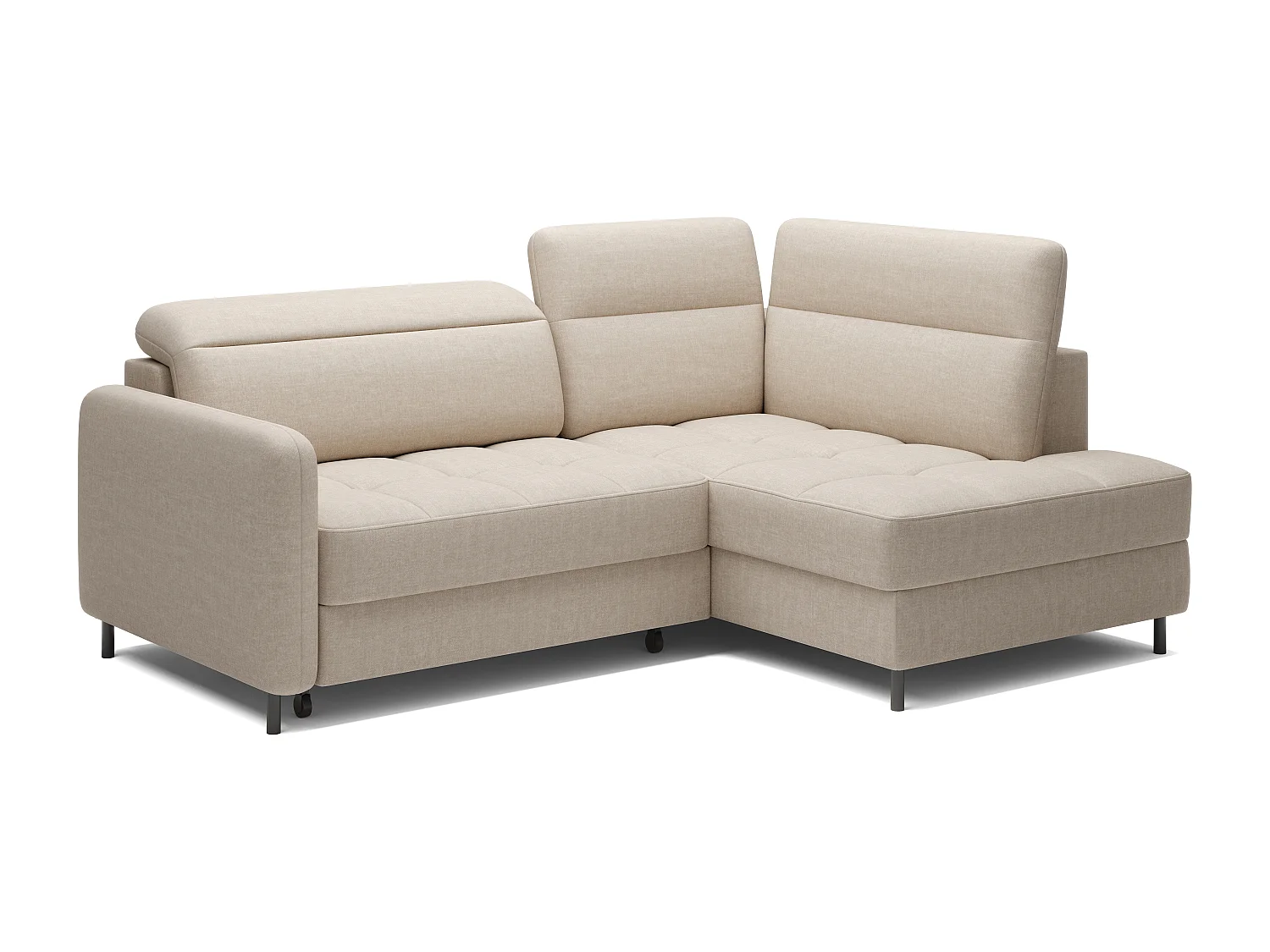 Petit canapé d'angle en tissu convertible avec coffre BOREA 208cm-Beige clair-angle droit