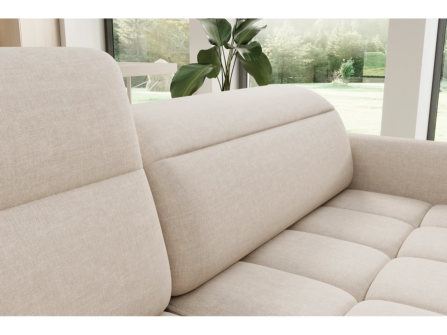 Petit canapé d'angle en tissu convertible avec coffre BOREA 208cm-Beige clair-angle droit