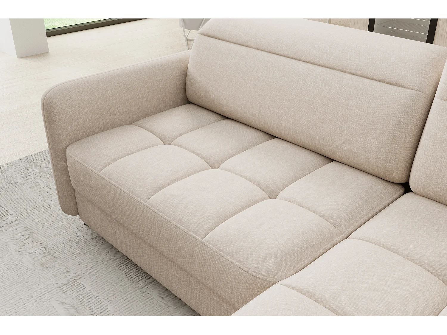 Petit canapé d'angle en tissu convertible avec coffre BOREA 208cm-Beige clair-angle droit