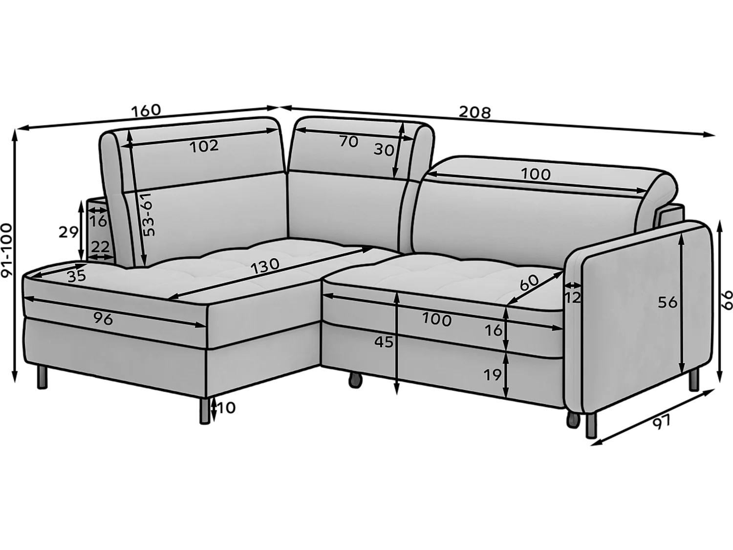 Canapé Corner Lima R/Tissu/01Roy-Blanc