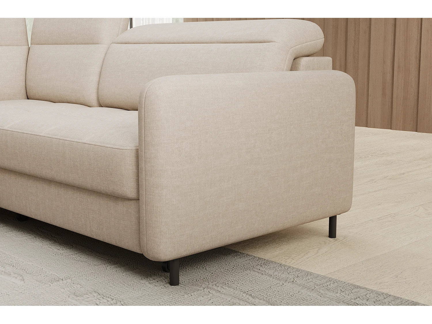 Petit canapé d'angle en tissu convertible avec coffre BOREA 208cm-Beige clair-angle gauche