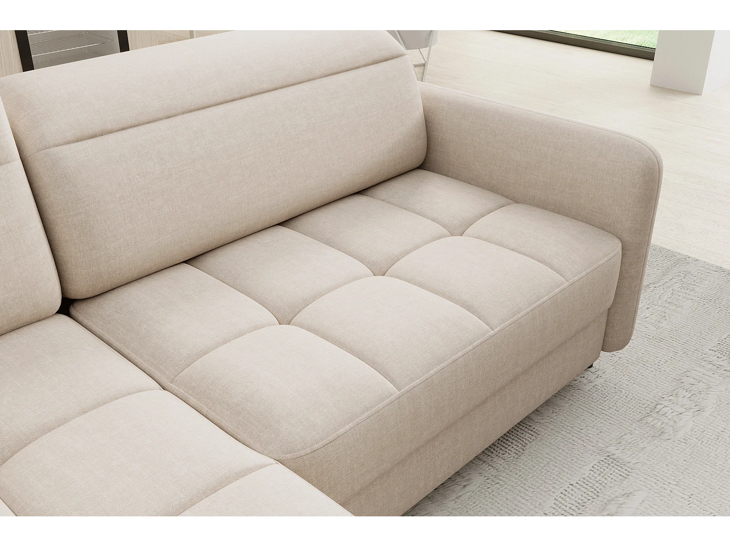 Petit canapé d'angle en tissu convertible avec coffre BOREA 208cm-Beige clair-angle gauche