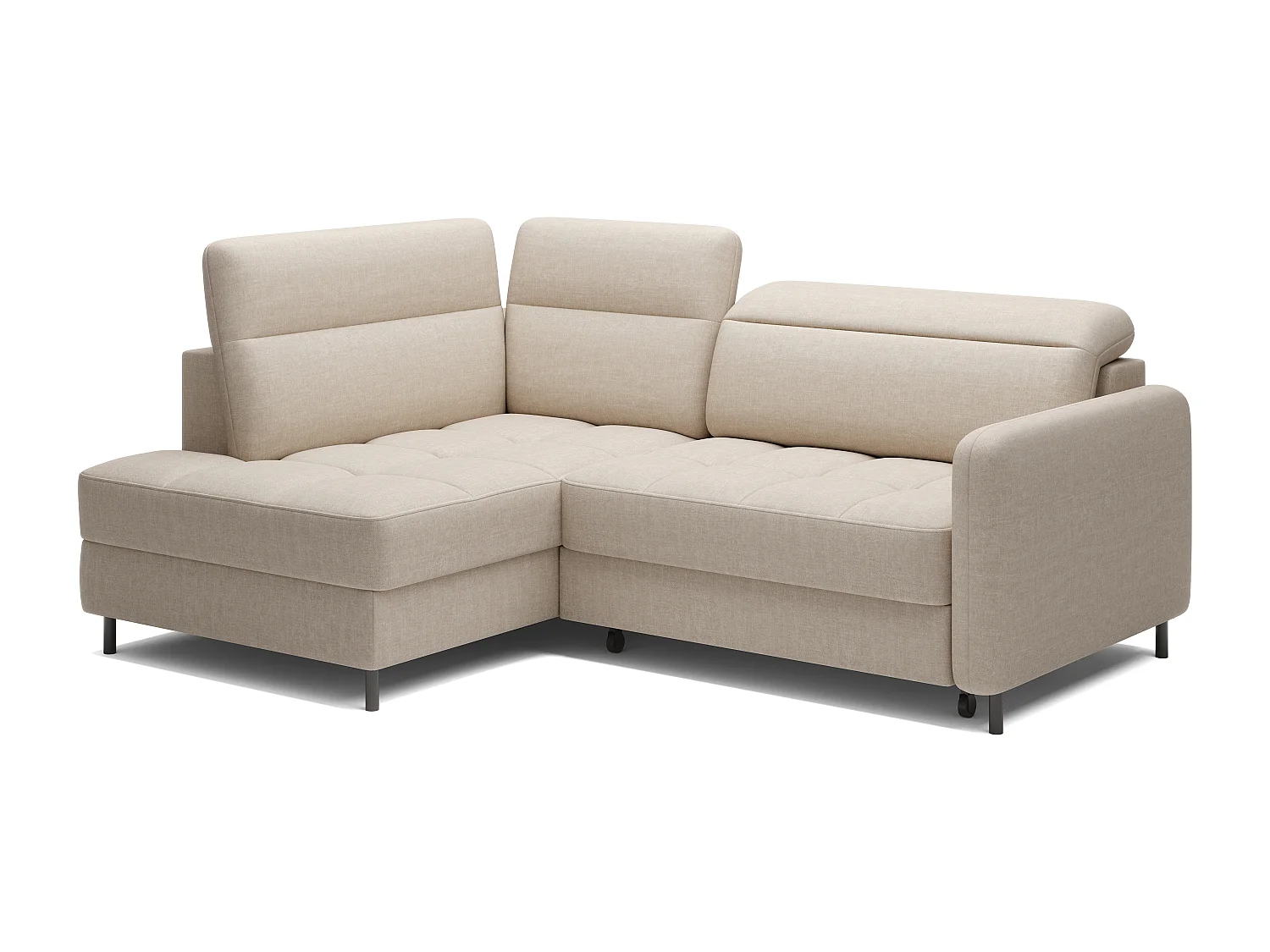 Petit canapé d'angle en tissu convertible avec coffre BOREA 208cm-Beige clair-angle gauche