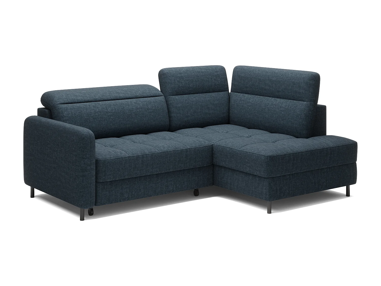 Petit canapé d'angle en tissu convertible avec coffre BOREA 208cm-Bleu foncé-angle droit