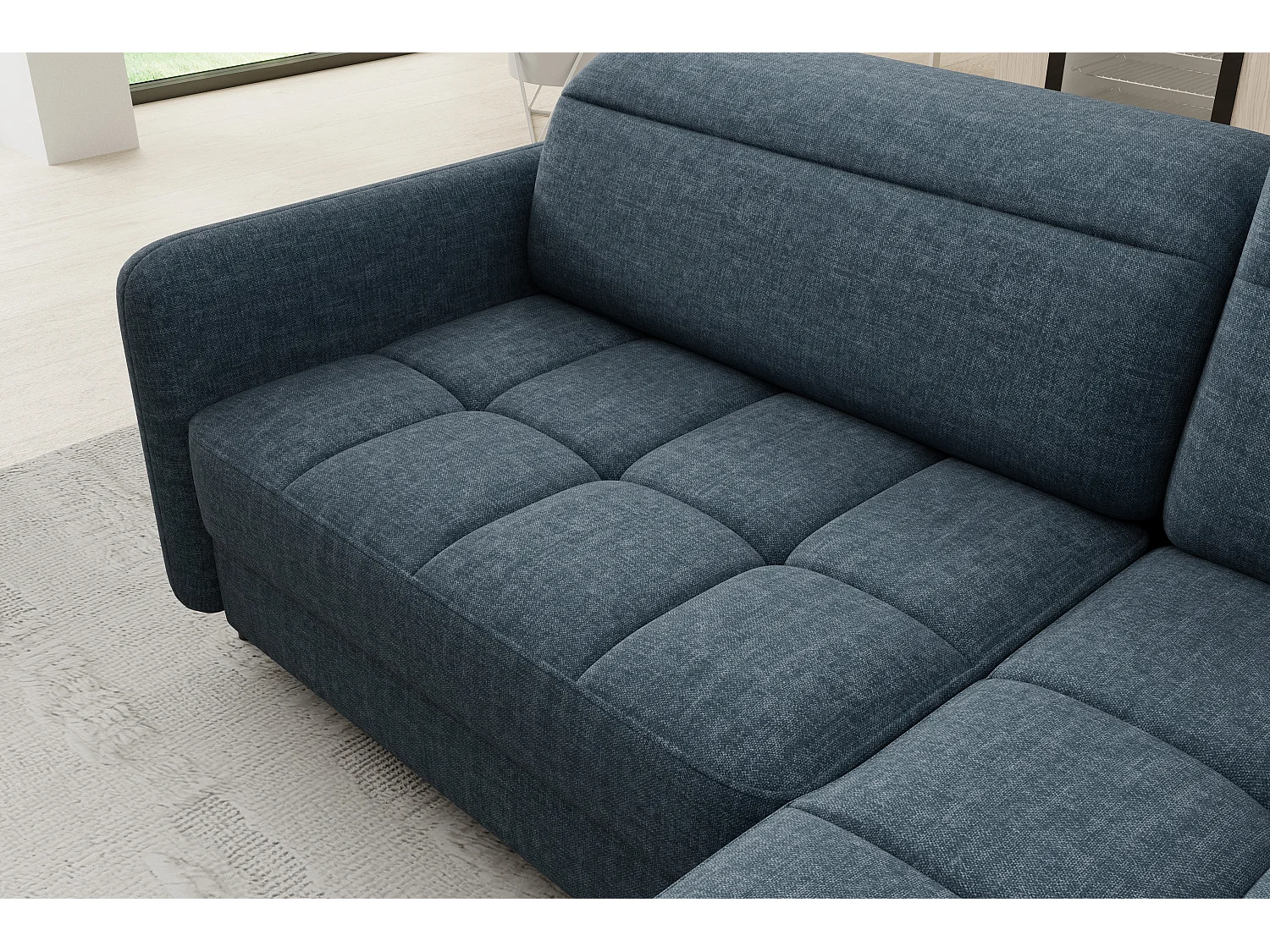 Petit canapé d'angle en tissu convertible avec coffre BOREA 208cm-Bleu foncé-angle droit