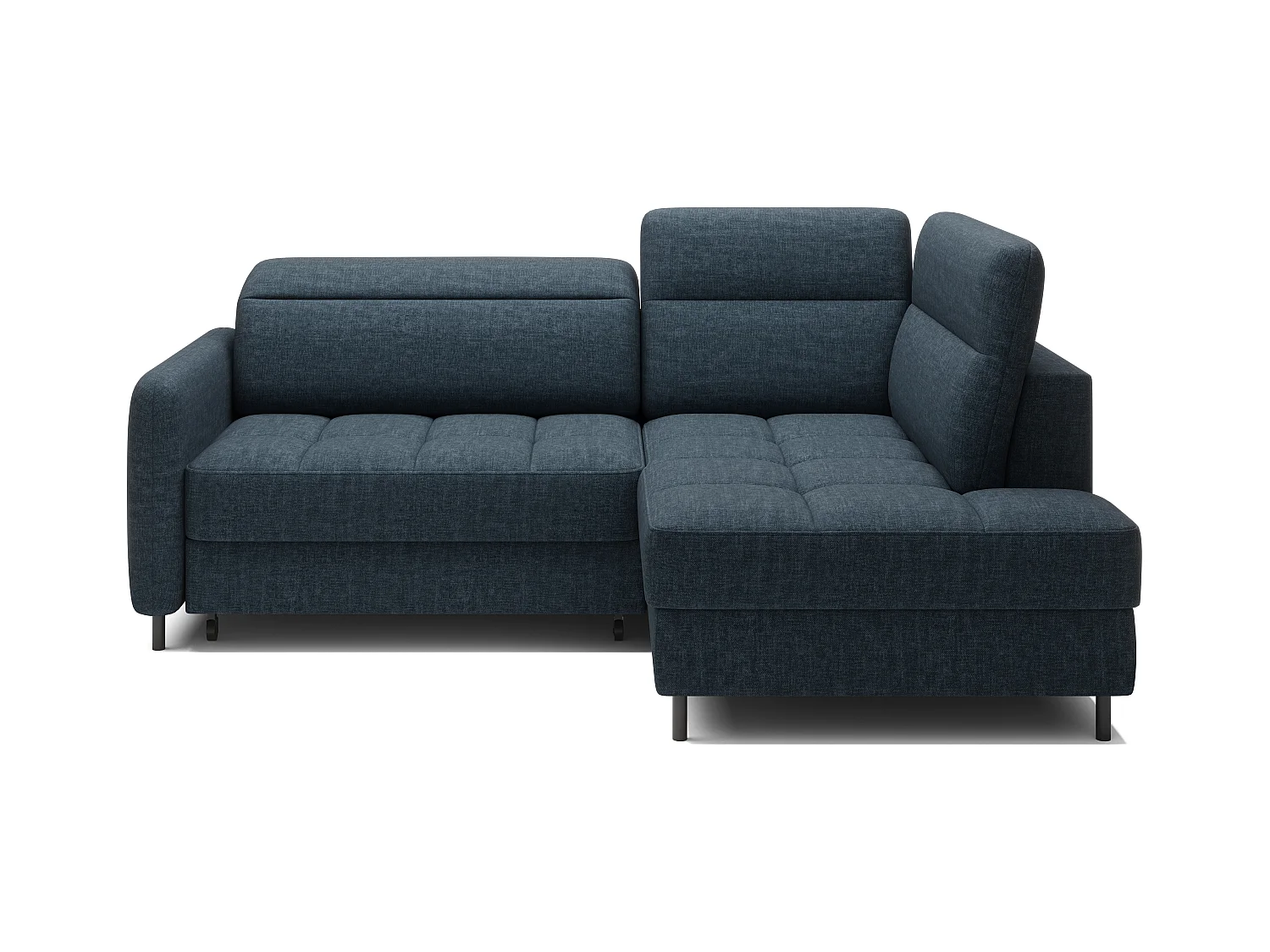 Petit canapé d'angle en tissu convertible avec coffre BOREA 208cm-Bleu foncé-angle droit
