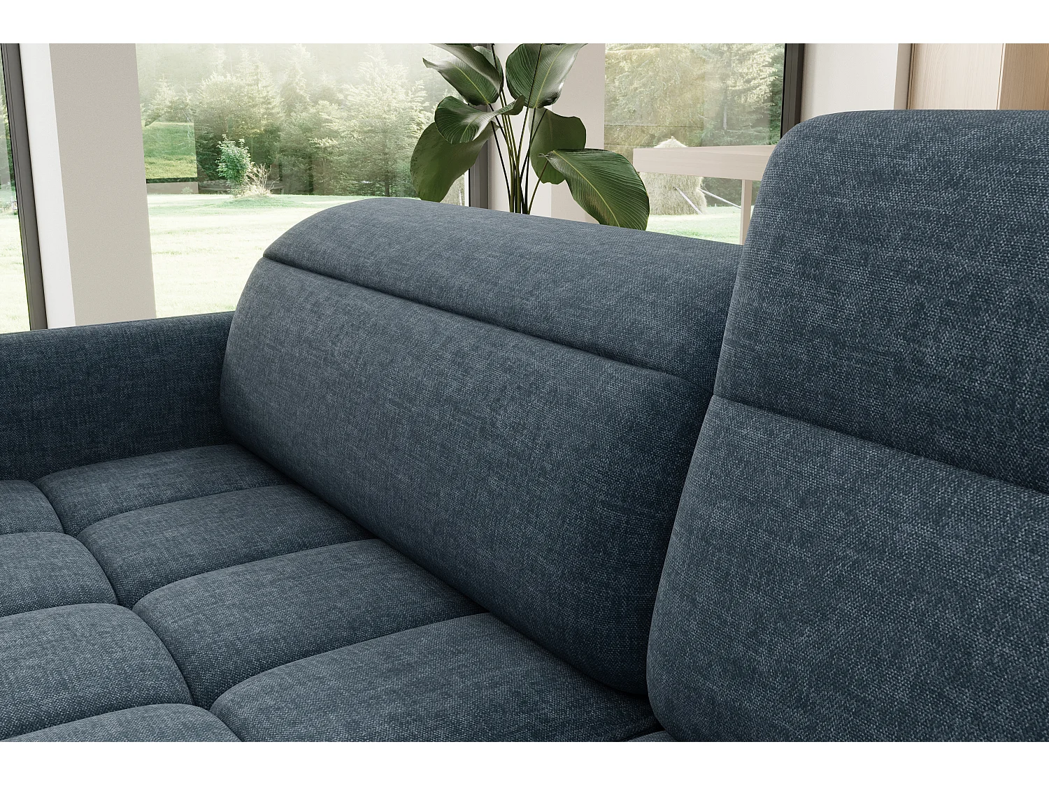 Petit canapé d'angle en tissu convertible avec coffre BOREA 208cm-Bleu foncé-angle droit