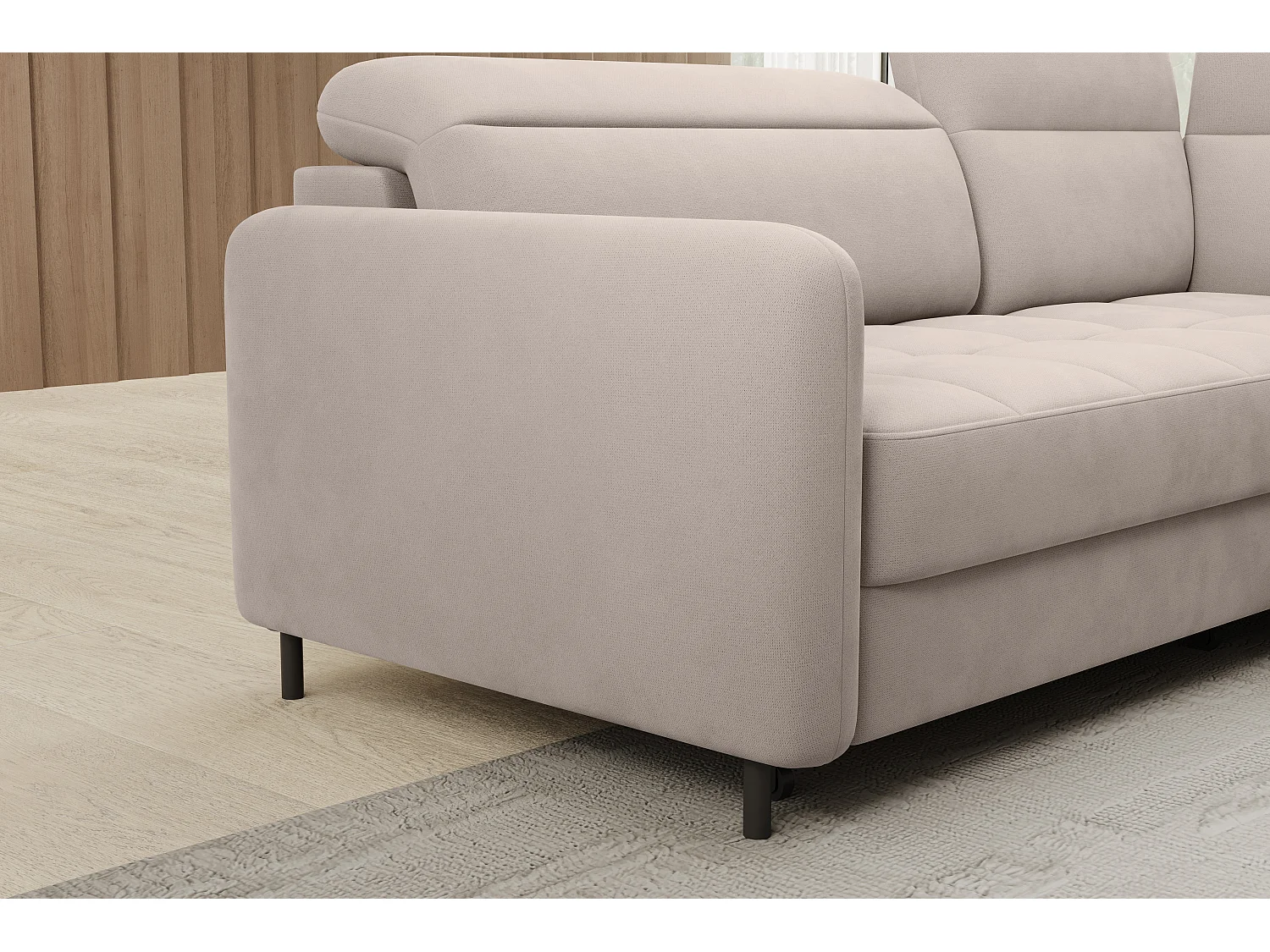 Petit canapé d'angle en tissu convertible avec coffre BOREA 208cm-Taupe-angle droit