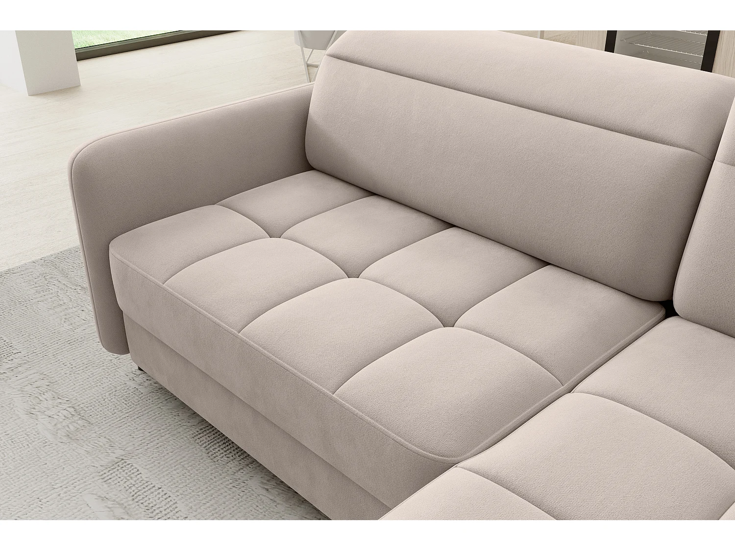 Petit canapé d'angle en tissu convertible avec coffre BOREA 208cm-Taupe-angle droit