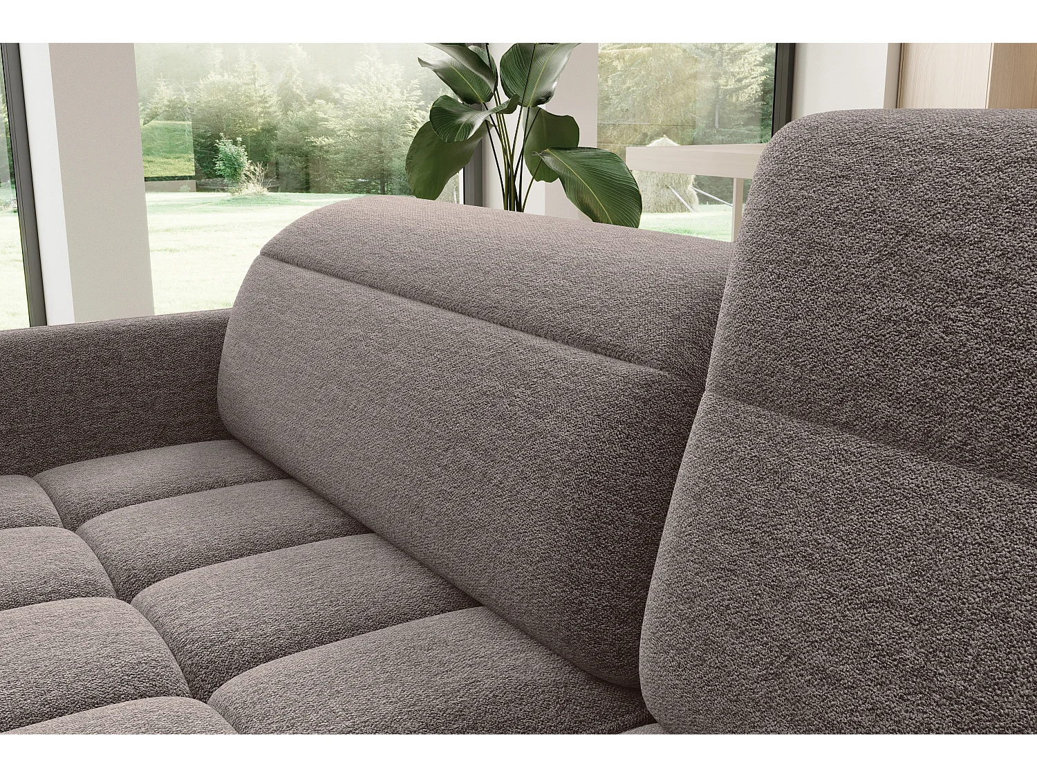 Petit canapé d'angle en tissu convertible avec coffre BOREA 208cm-Marron-angle droit