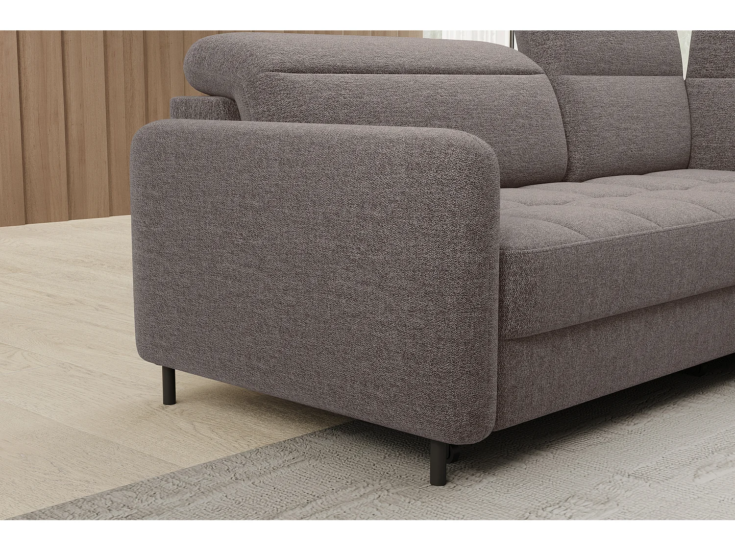 Petit canapé d'angle en tissu convertible avec coffre BOREA 208cm-Marron-angle droit