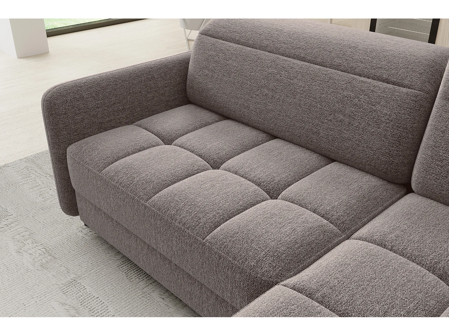 Petit canapé d'angle en tissu convertible avec coffre BOREA 208cm-Marron-angle droit