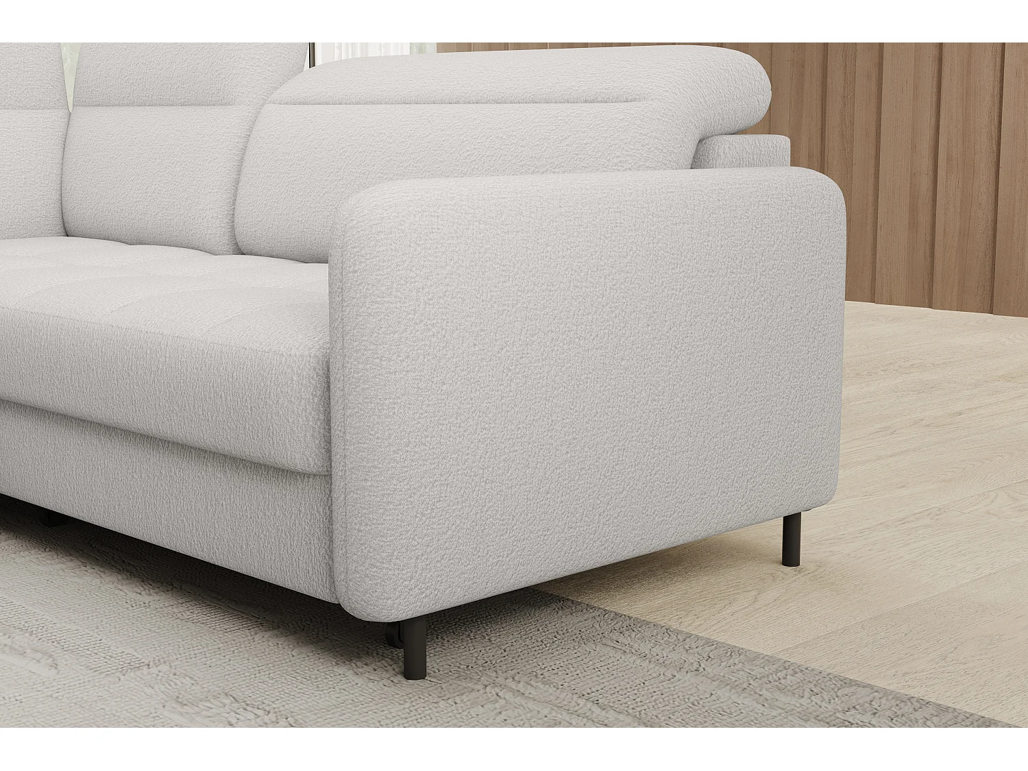 Petit canapé d'angle en tissu convertible avec coffre BOREA 208cm-Blanc-angle gauche