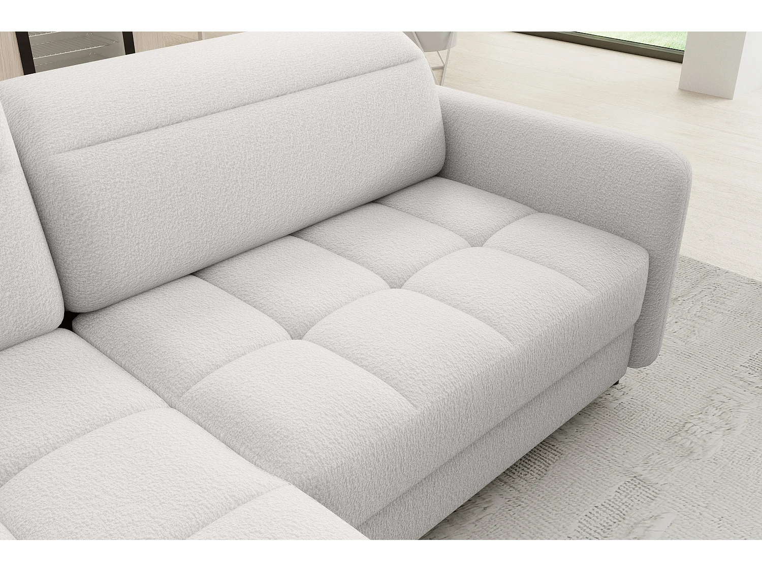 Petit canapé d'angle en tissu convertible avec coffre BOREA 208cm-Blanc-angle gauche