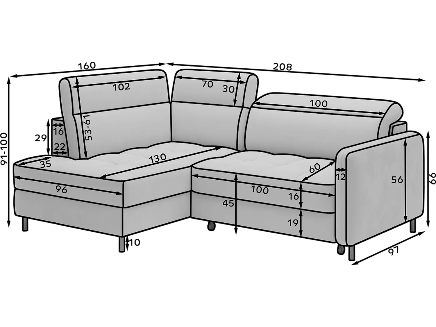 Ecksofa Lima R/Stoffbezug/18Raq-Beige