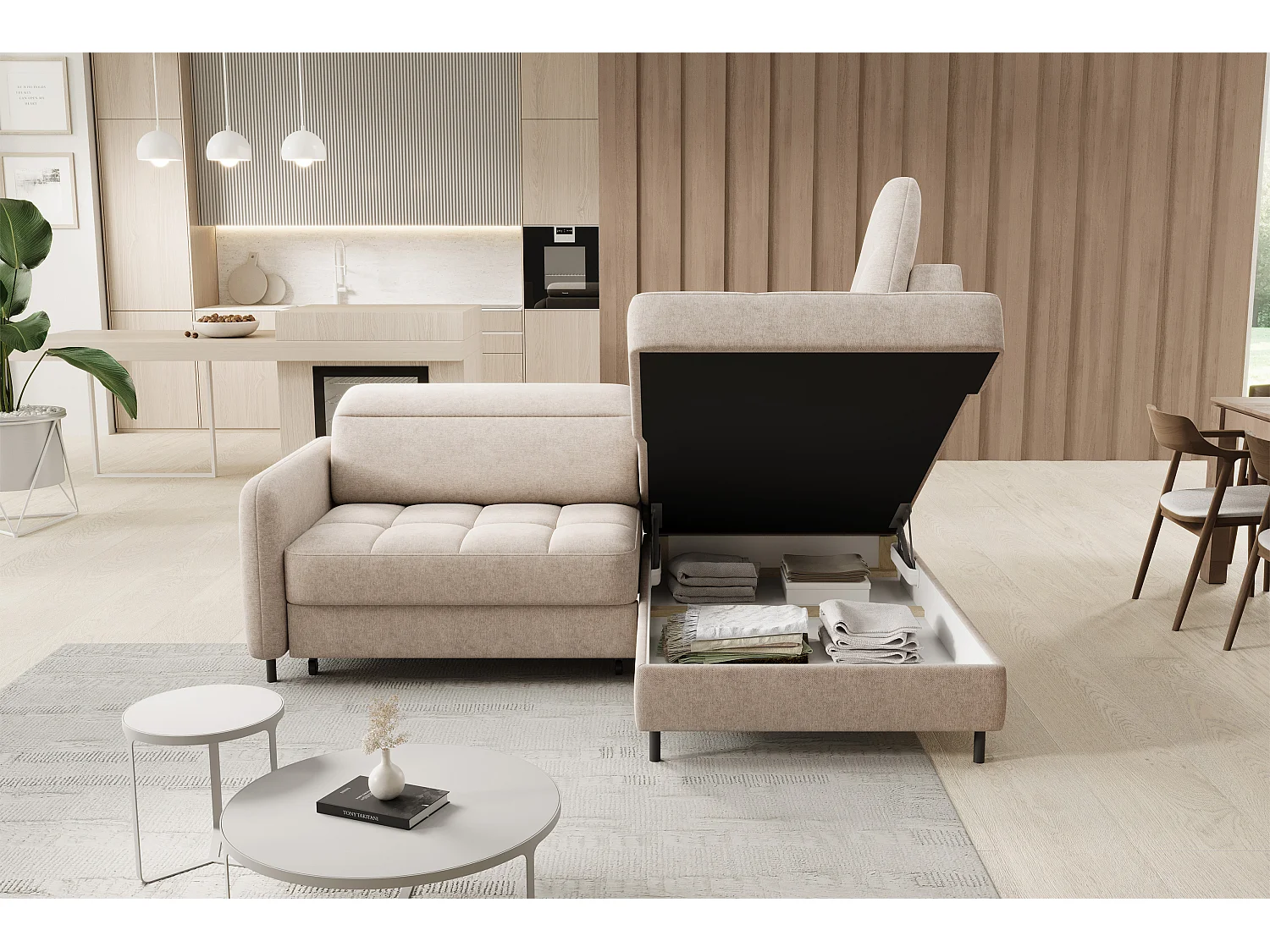 Canapé Corner Lima R/Tissu/18Raq-Beige