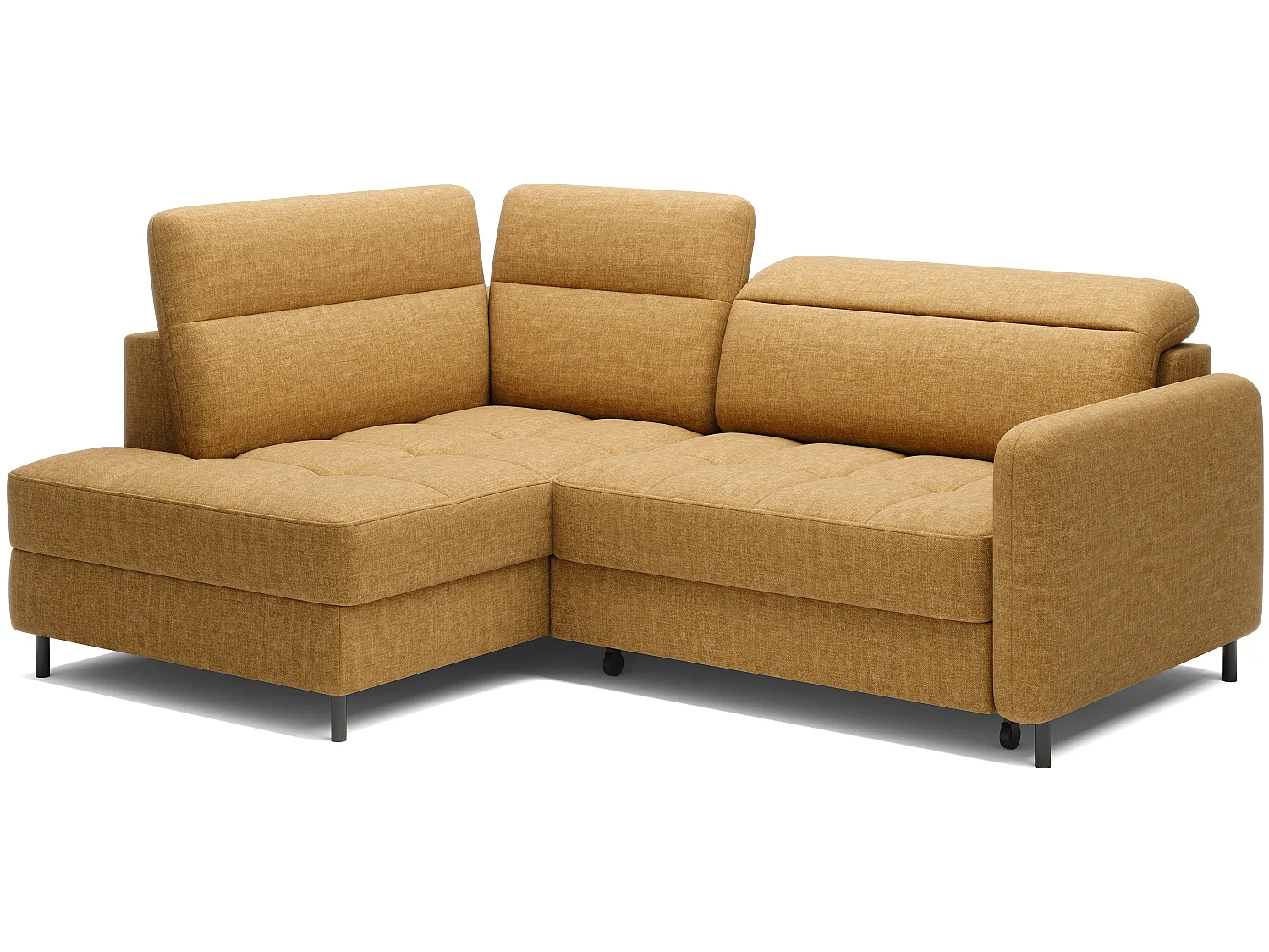 Canapé d'angle gauche convertible 4 places avec coffre en tissu camel BOREA