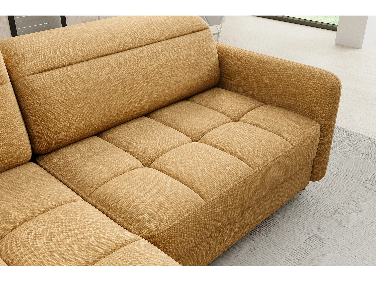 Canapé d'angle gauche convertible 4 places avec coffre en tissu camel BOREA