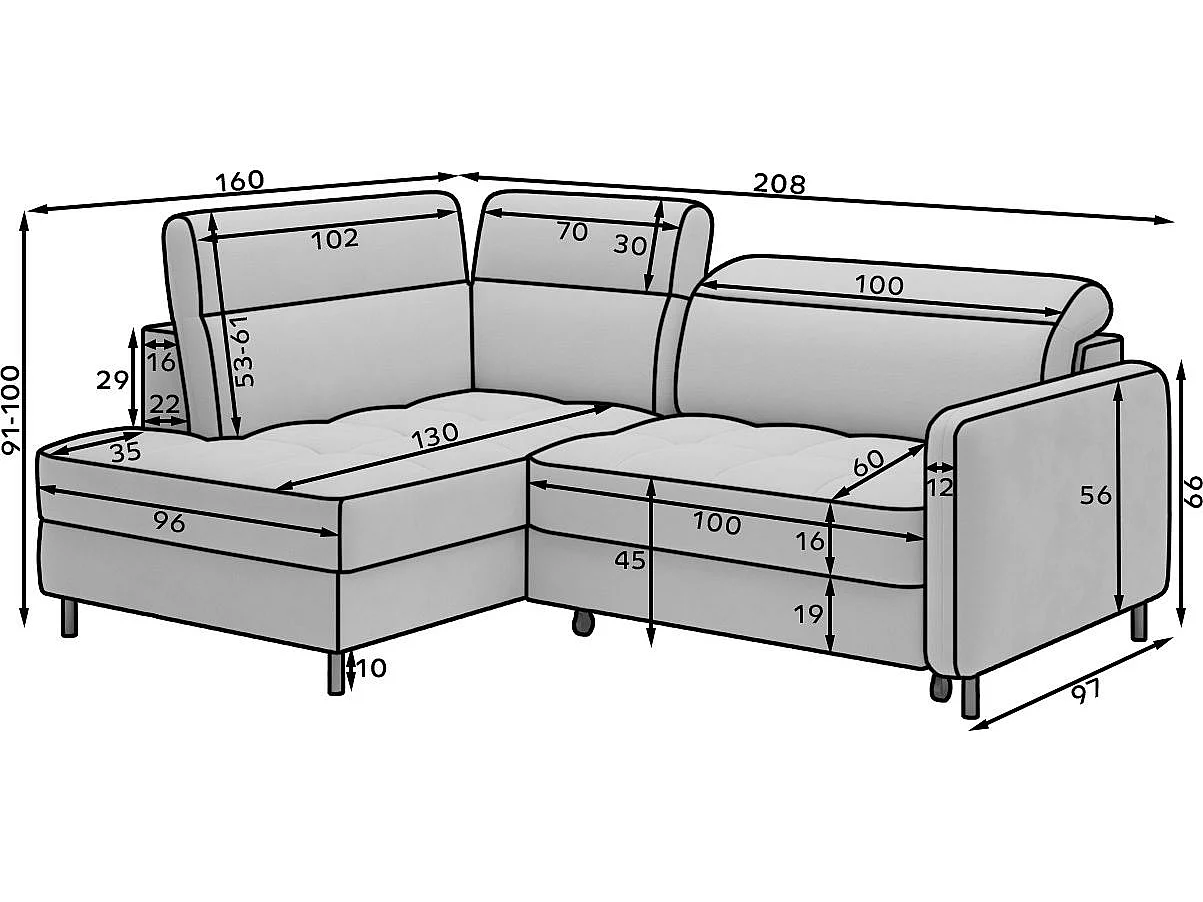 Canapé d'angle gauche convertible 4 places avec coffre en tissu camel BOREA