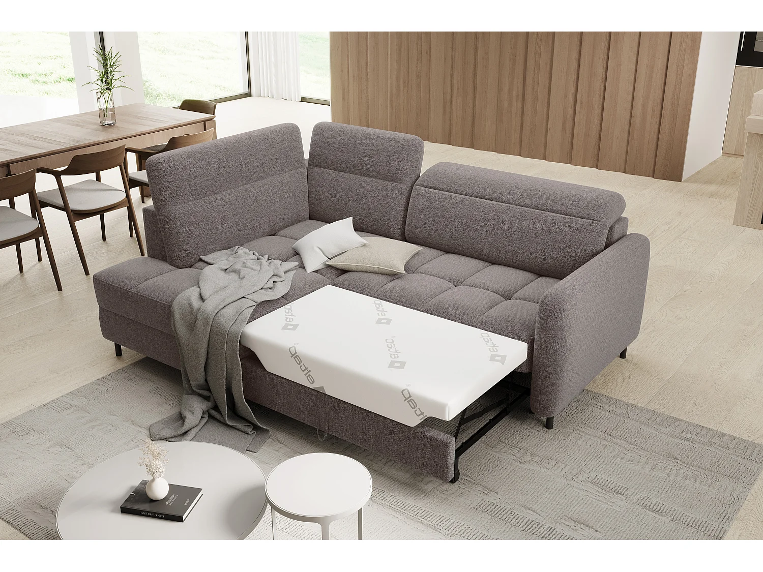 Petit canapé d'angle en tissu convertible avec coffre BOREA 208cm-Marron-angle gauche