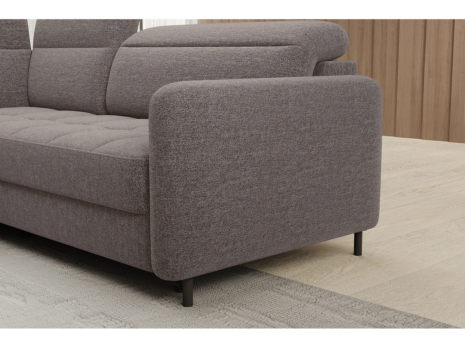 Petit canapé d'angle en tissu convertible avec coffre BOREA 208cm-Marron-angle gauche