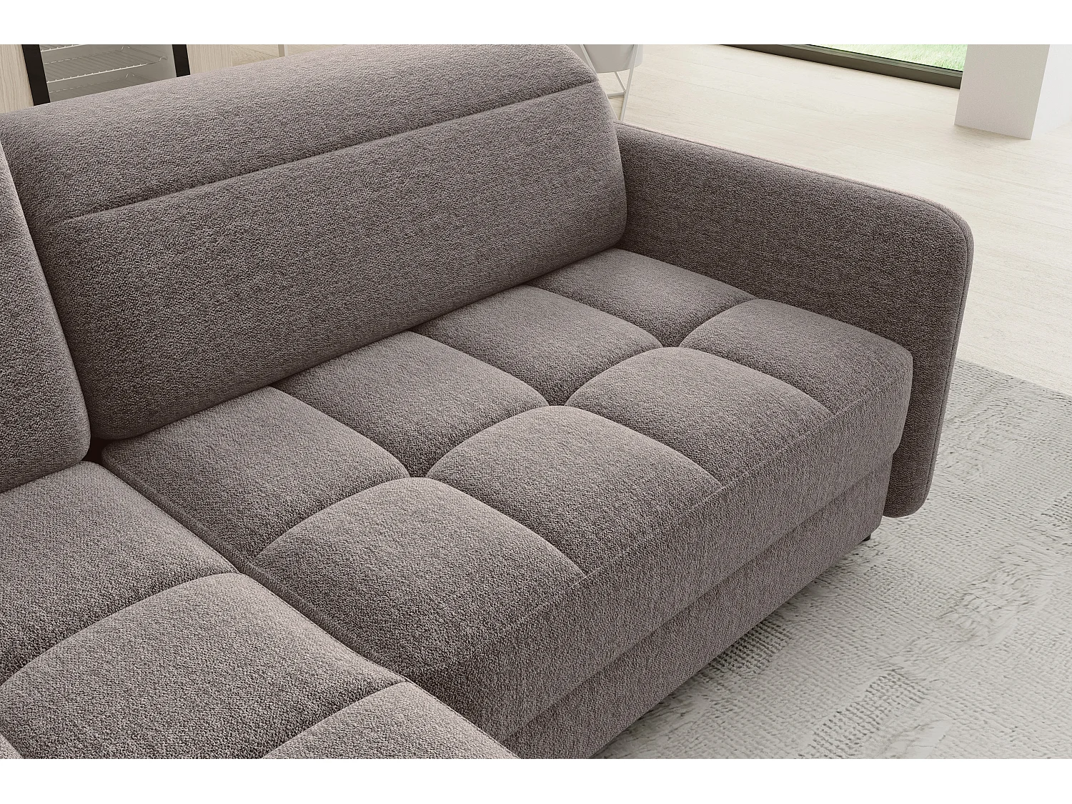 Petit canapé d'angle en tissu convertible avec coffre BOREA 208cm-Marron-angle gauche