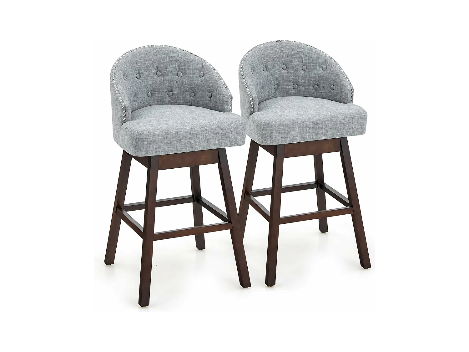 Chaise de bar pivotante Tabouret de bar lot de 2,rembourré en éponge, pieds en bois,repose-pieds gris