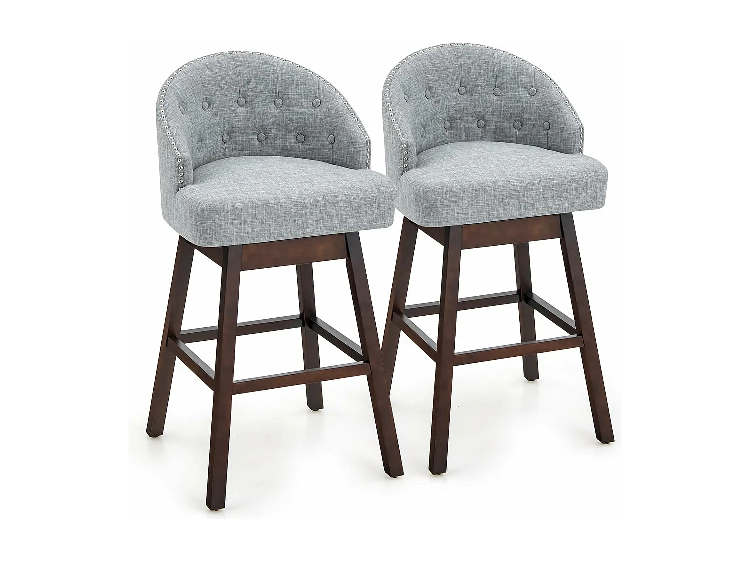 Chaise de bar pivotante Tabouret de bar lot de 2,rembourré en éponge, pieds en bois,repose-pieds gris