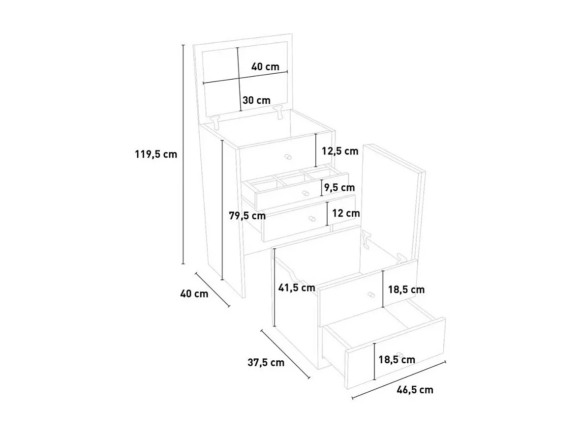 Mueble tocador maquillaje espejo mesilla ahorra espacio Deva