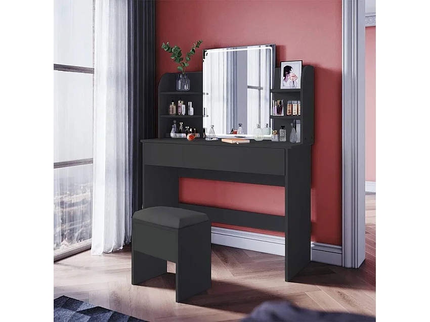 Estación de maquillaje tocador moderno luz LED negro Astrid Black