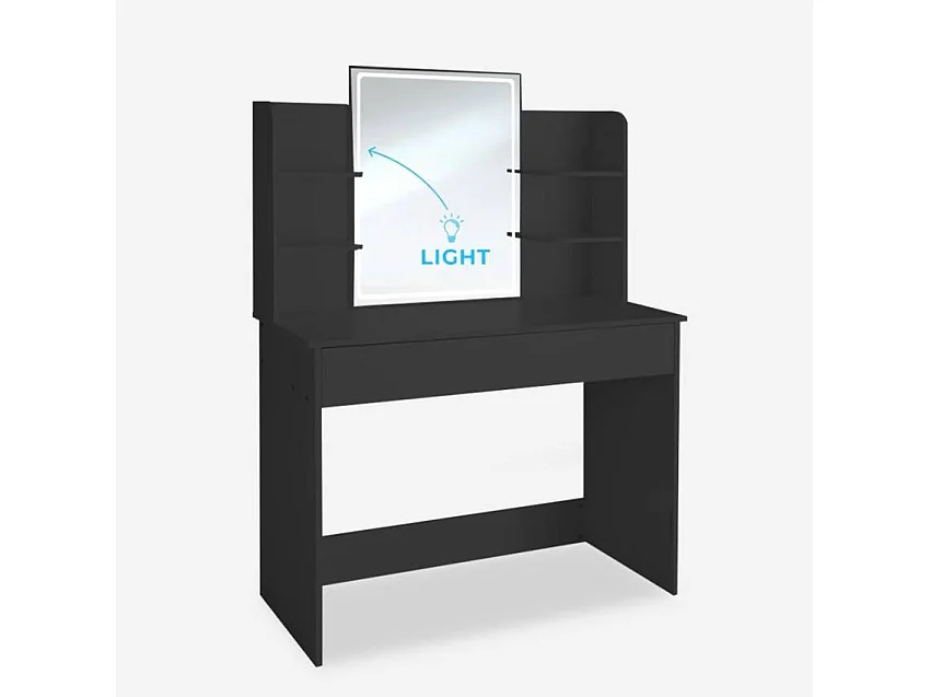 Estación de maquillaje tocador moderno luz LED negro Astrid Black