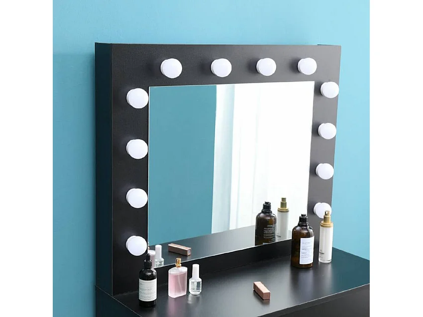 Schwarzer Schminktisch mit Spiegel mit LED-Lichtern und Hocker Gaia Black