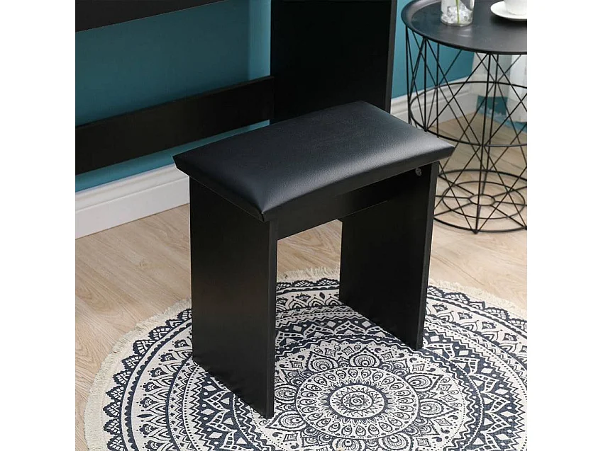 Schwarzer Schminktisch mit Spiegel mit LED-Lichtern und Hocker Gaia Black