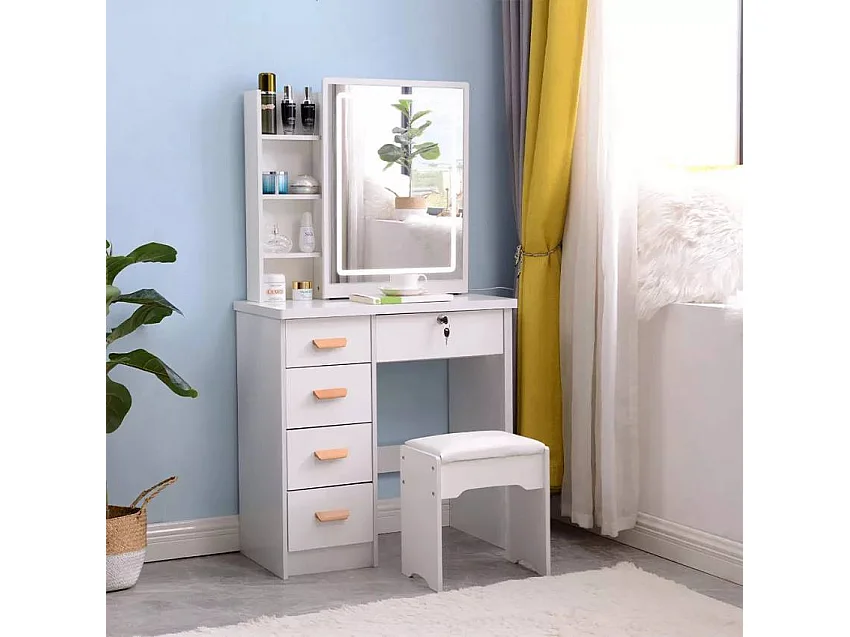 Schminktisch mit Schiebespiegel mit LED-Licht und Hocker Caroline