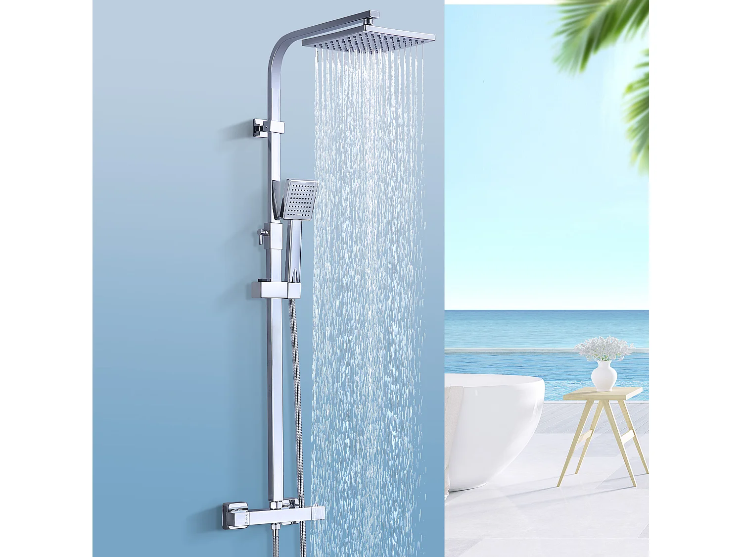 Colonne de Douche Thermostatique, Ensemble de Douche Réglable en Hauteur, Système de douche en Laiton, Ensemble de Douche Mural, ,Chromé
