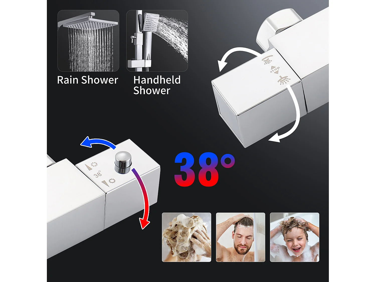 Colonne de Douche Thermostatique, Ensemble de Douche Réglable en Hauteur, Système de douche en Laiton, Ensemble de Douche Mural, ,Chromé