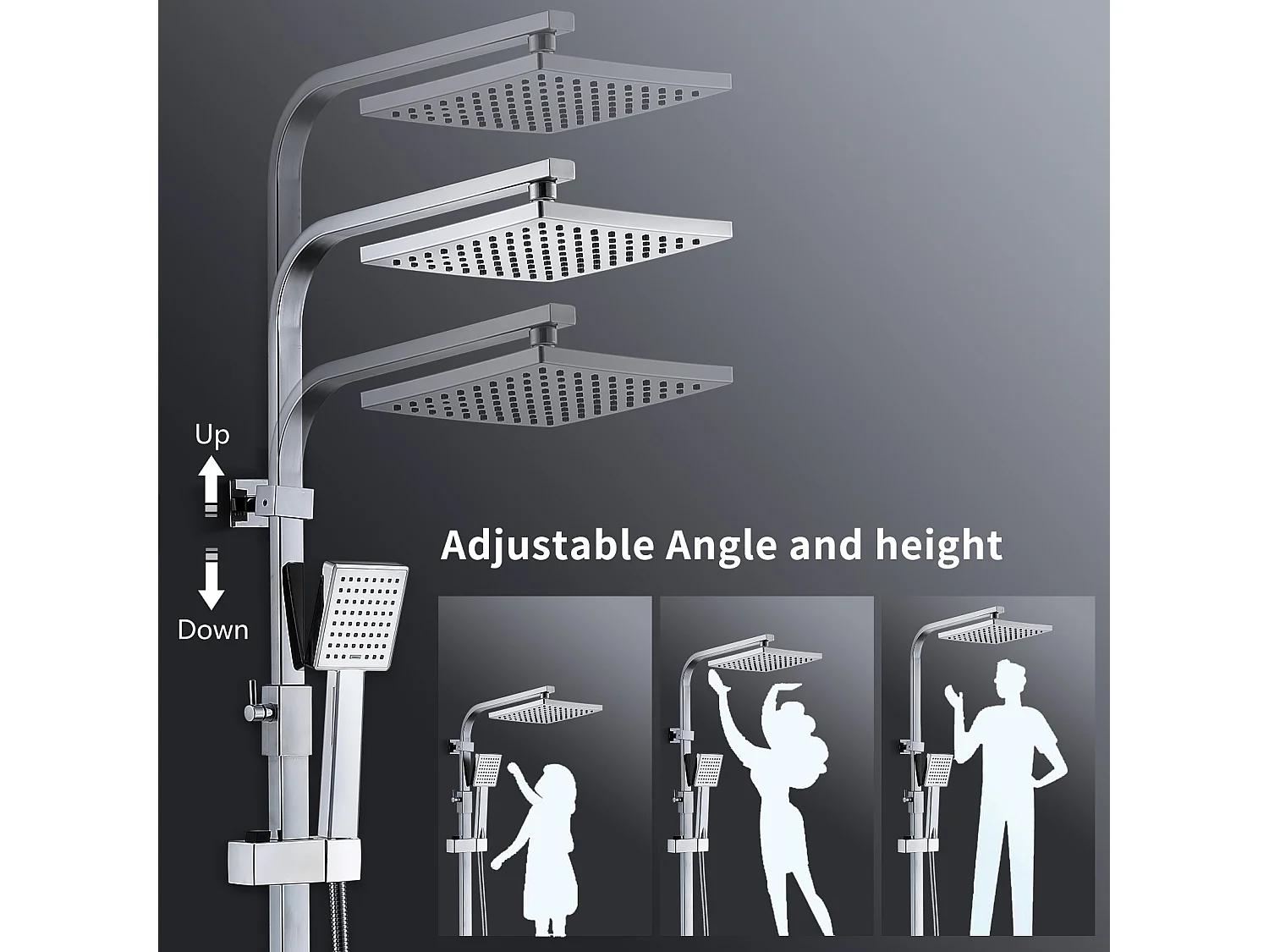 Colonne de Douche Thermostatique, Ensemble de Douche Réglable en Hauteur, Système de douche en Laiton, Ensemble de Douche Mural, ,Chromé
