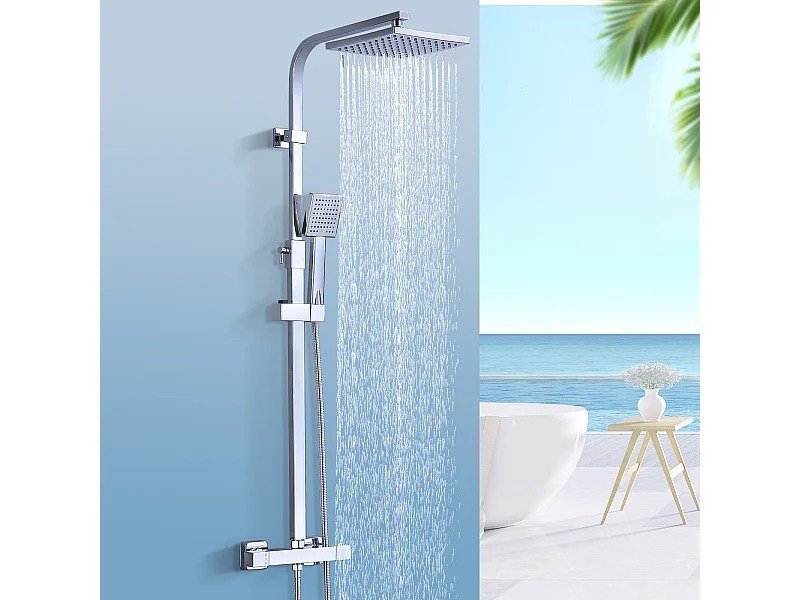 Colonne de Douche Thermostatique, Ensemble de Douche Réglable en Hauteur, Système de douche en Laiton, Ensemble de Douche Mural, ,Chromé