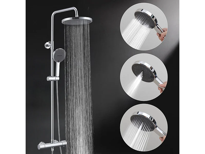 Colonne de Douche Thermostatique Ensemble de Douche Chromé Système de Douche Robinetterie en Laiton Avec douchette à trois fonctions