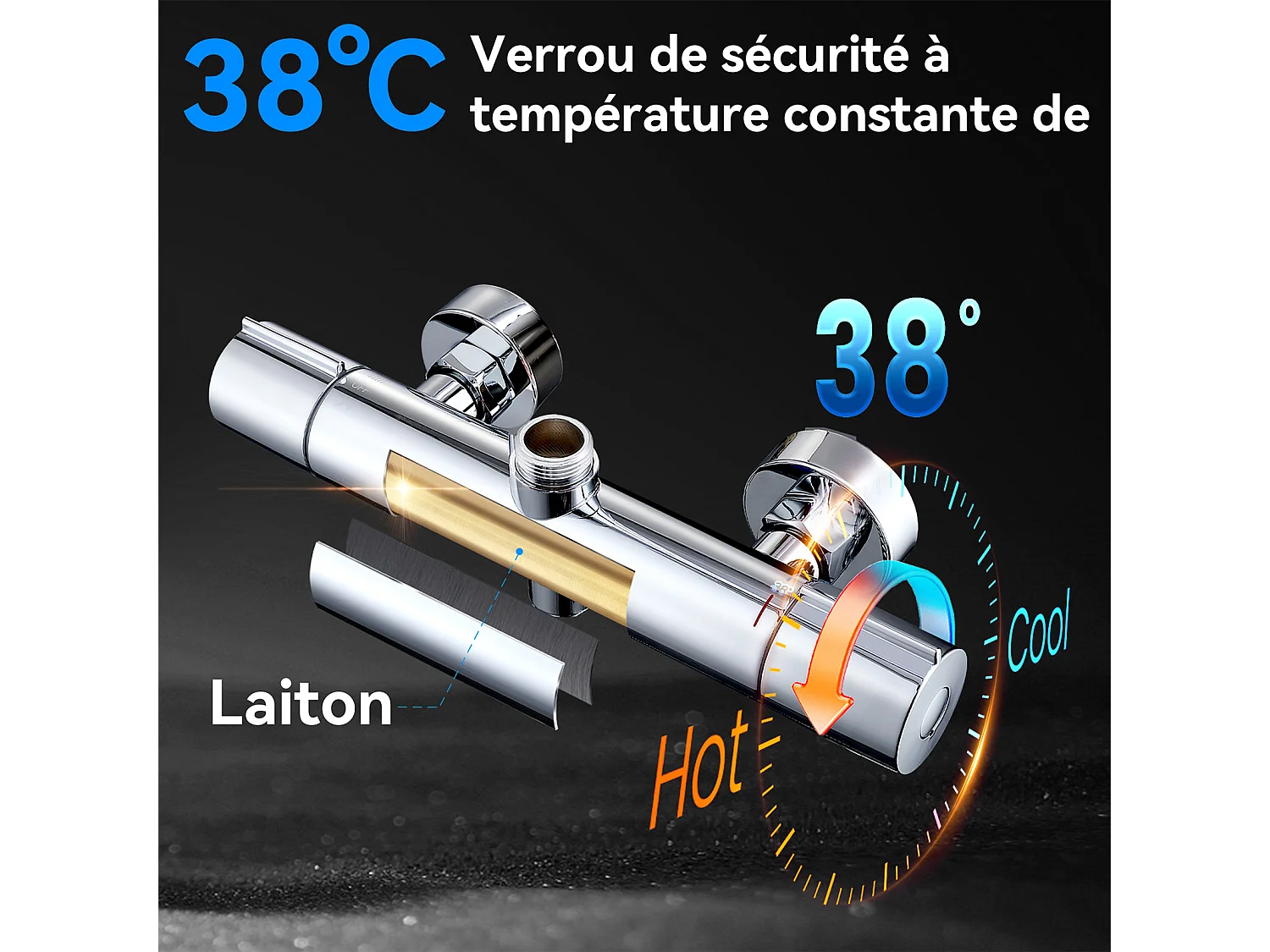 Colonne de Douche Thermostatique Ensemble de Douche Chromé Système de Douche Robinetterie en Laiton Avec douchette à trois fonctions
