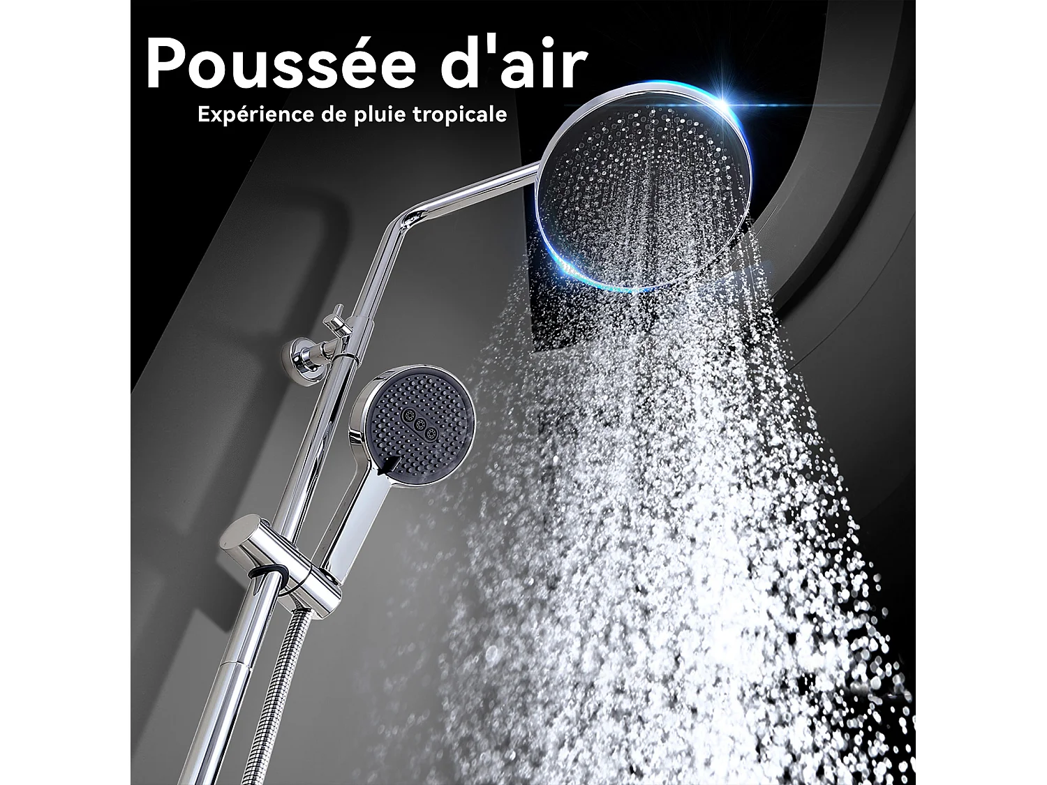 Colonne de Douche Thermostatique Ensemble de Douche Chromé Système de Douche Robinetterie en Laiton Avec douchette à trois fonctions