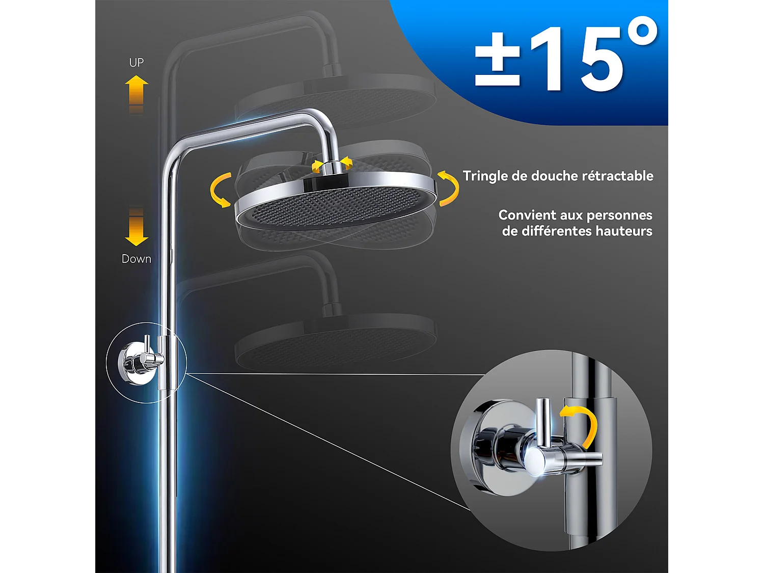 Colonne de Douche Thermostatique Ensemble de Douche Chromé Système de Douche Robinetterie en Laiton Avec douchette à trois fonctions