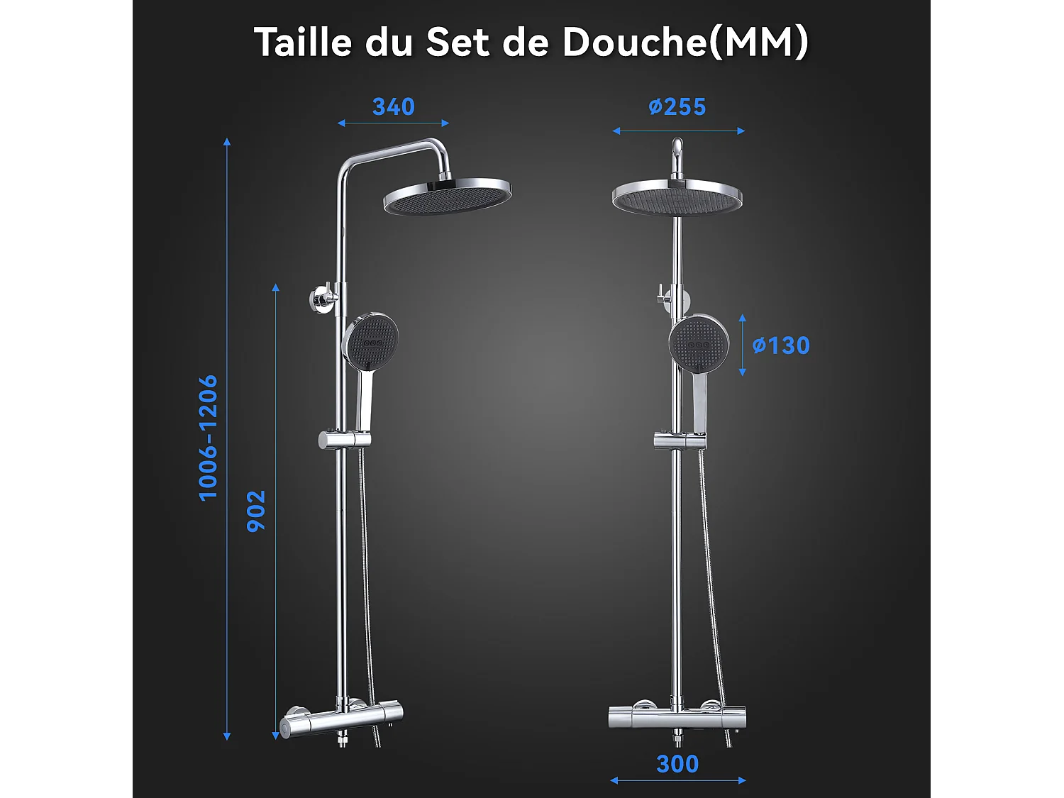 Colonne de Douche Thermostatique Ensemble de Douche Chromé Système de Douche Robinetterie en Laiton Avec douchette à trois fonctions