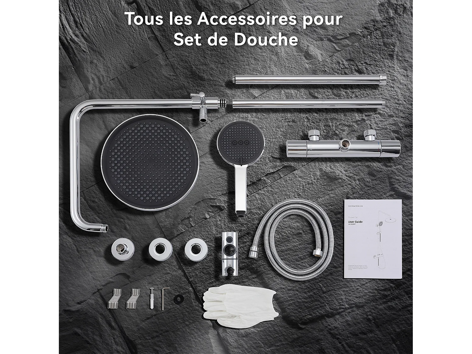 Colonne de Douche Thermostatique Ensemble de Douche Chromé Système de Douche Robinetterie en Laiton Avec douchette à trois fonctions